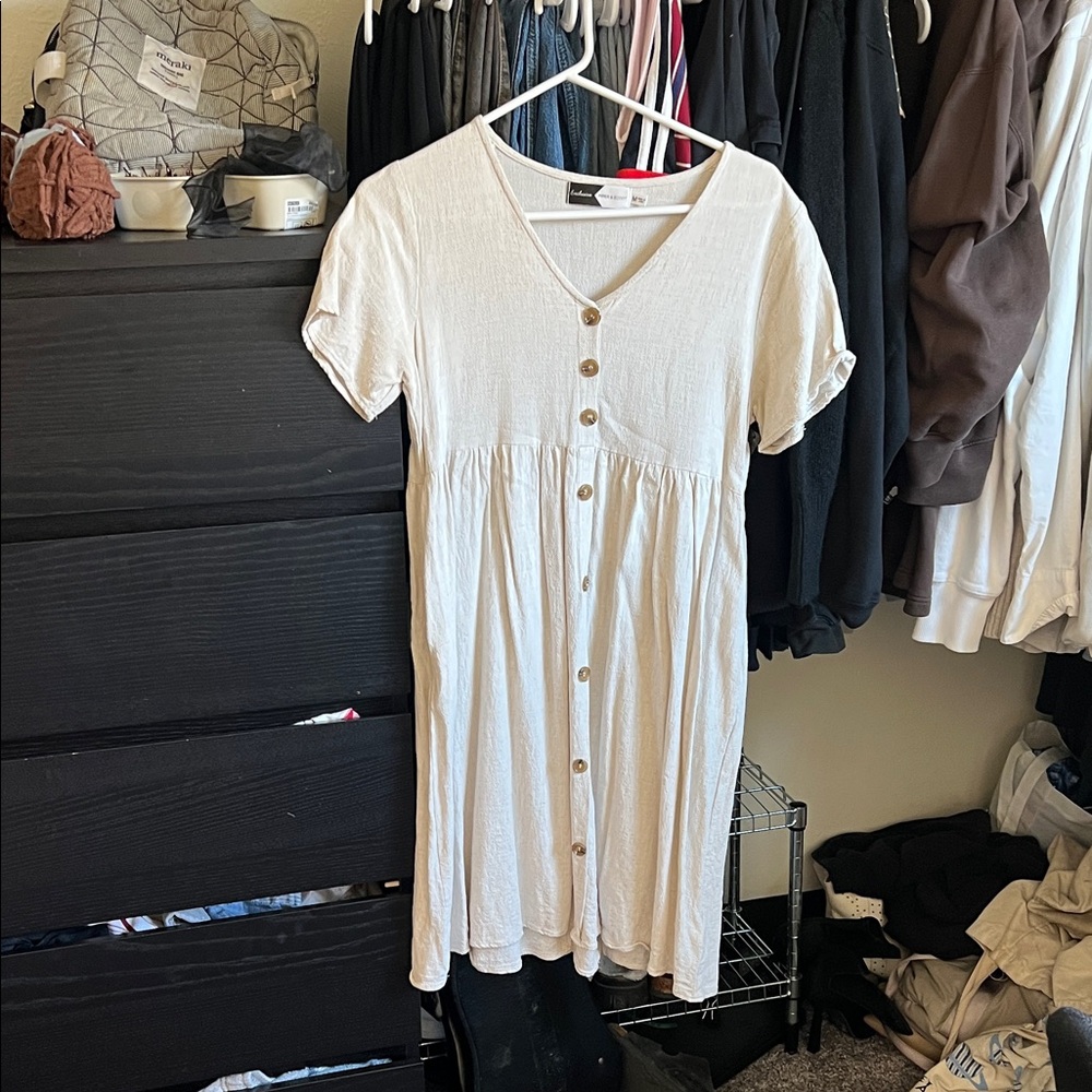 Elegant Cream Button-Front Midi Dress
